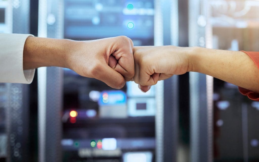 coding teamwork and programming server room of cyber data security storage, coding networking and futuristic hardware. Code programmer, iot solidarity and internet technology collaboration