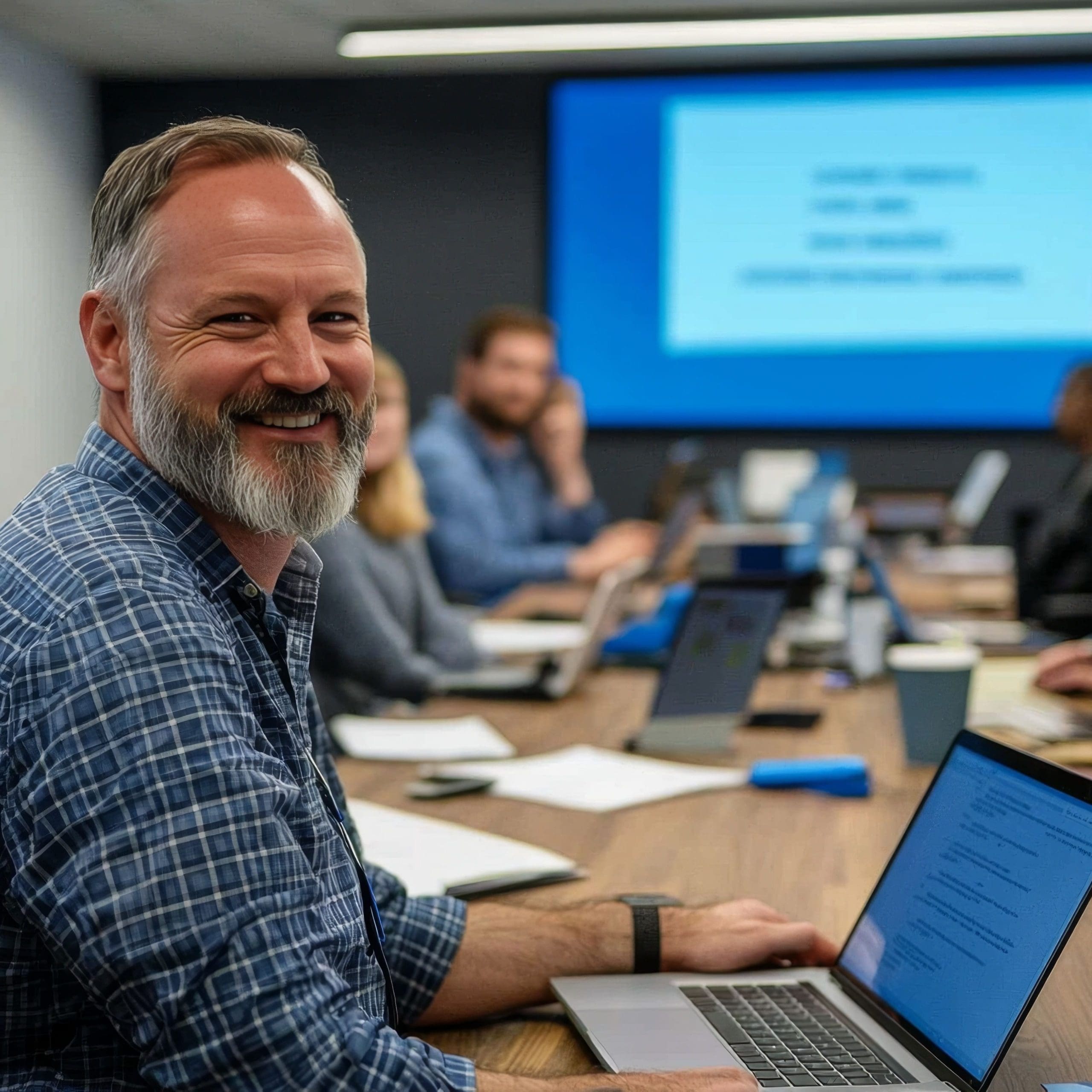 Employees participating in a cybersecurity training session